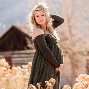 Stretchy dark olive green maternity gown